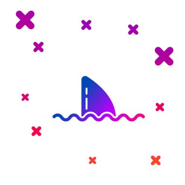 Okyanus dalga ikonunda renk köpekbalığı yüzgeci beyaz arkaplanda izole edilmiş. Kademeli rastgele dinamik şekiller. Vektör.