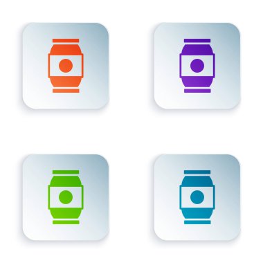 Renkli Bira simgesi beyaz arkaplanda izole edilebilir. Kare düğmelere renkli simgeleri yerleştir. Vektör.