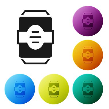 Siyah Enerji içecek ikonu beyaz arkaplanda izole edildi. Simgeleri renk daire düğmelerine ayarla. Vektör.