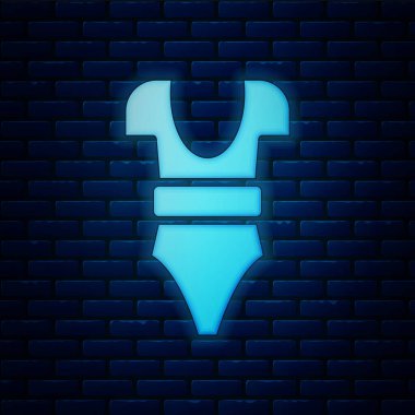 Parlayan neon mayo ikonu tuğla duvar arka planında izole edilmiş. Vektör.