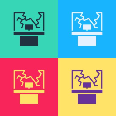 Pop sanatının kırık pencere simgesi renk arkaplanında izole edildi. Hasarlı pencere. Pencere camı kavramını yendim. Vandalizm. Vektör.