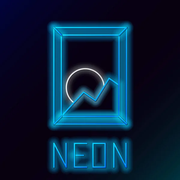 Glödande Neon Line Bild Landskap Ikon Isolerad Svart Bakgrund Färgstarkt — Stock vektor