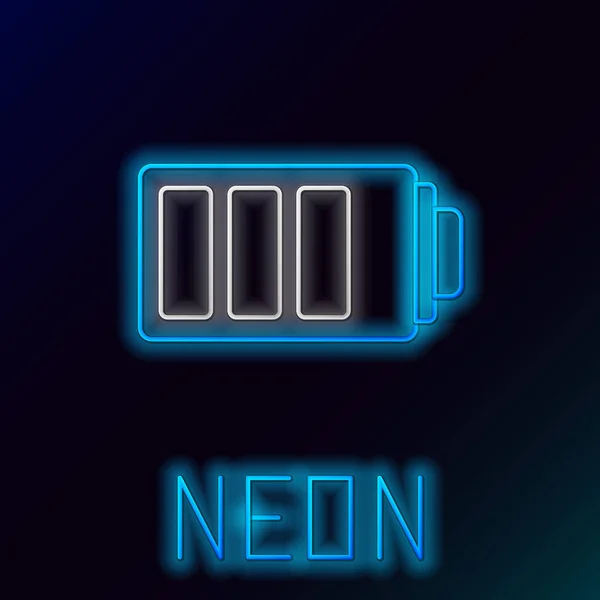 Parlayan Neon Hattı Batarya Şarj Seviyesi Göstergesi Simgesi Siyah Arkaplanda — Stok Vektör
