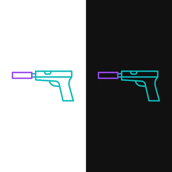 Line Pistol Pistool Met Geluiddemper Pictogram Geïsoleerd Witte Zwarte Achtergrond — Stockvector