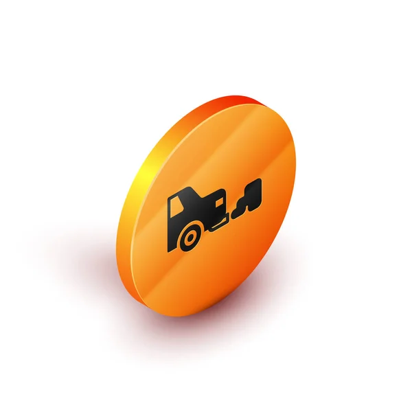 Ikona Výfuku Izometrické Auto Izolované Bílém Pozadí Oranžový Knoflík Vektor — Stockový vektor