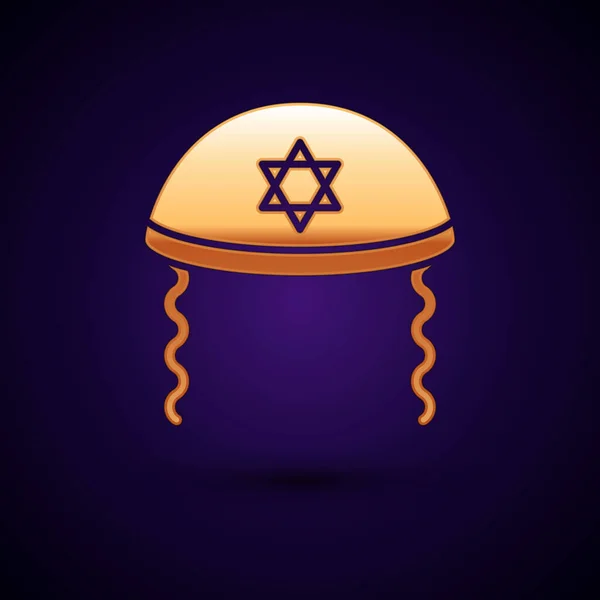 Gouden Joodse Kippah Met Ster Van David Sidelocks Pictogram Geïsoleerd — Stockvector