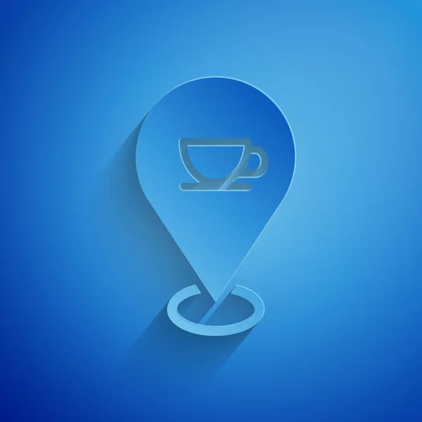 Řez Papíru Umístění Ikonou Šálku Kávy Izolované Modrém Pozadí Papírový — Stockový vektor