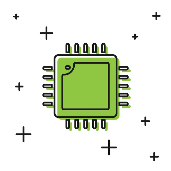 Svart Dator Processor Med Mikrokretsar Cpu Ikon Isolerad Vit Bakgrund — Stock vektor