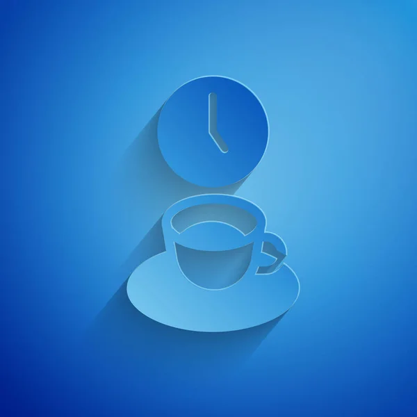 Χαρτί Περικοπή Ώρα Καφέ Εικονίδιο Απομονώνονται Μπλε Φόντο Στυλ Χάρτινης — Διανυσματικό Αρχείο