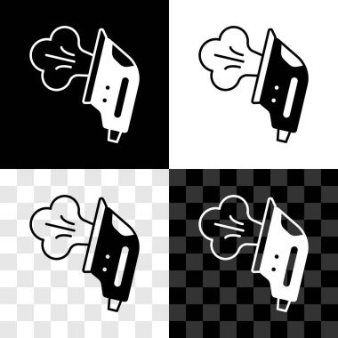 Elektrik demir simgesini siyah beyaz, şeffaf arkaplanda izole et. Buhar ütüsü. Vektör