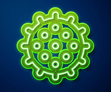 Parlayan neon hattı tenis topu ikonu mavi arkaplanda izole edildi. Spor malzemeleri. Vektör.