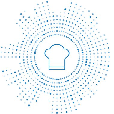 Mavi çizgi şefi şapkası simgesi beyaz arkaplanda izole edildi. Aşçılık sembolü. Aşçı şapkası. Soyut çember rastgele noktalar. Vektör.