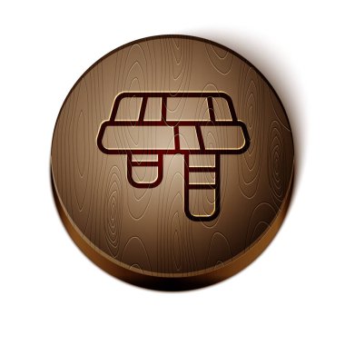 Kahverengi çizgi eşarp simgesi beyaz arkaplanda izole edildi. Tahta daire düğmesi. Vektör.