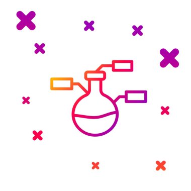Renkli test tüpü ve beyaz arkaplanda izole edilmiş kimyasal test ikonu. Laboratuvar cam levhası. Kademeli rastgele dinamik şekiller. Vektör.