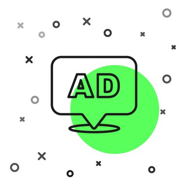 Beyaz arkaplanda siyah çizgi reklam simgesi izole edildi. Pazarlama ve tanıtım süreci kavramı. İlgili reklamlar. Sosyal medya reklamcılığı. Vektör.