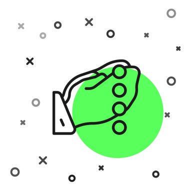 Siyah çizgi Eller dua pozisyonunda ve beyaz arka planda izole edilmiş tespih ikonu var. Dua eden İslami Müslüman dini dindarlık. Vektör