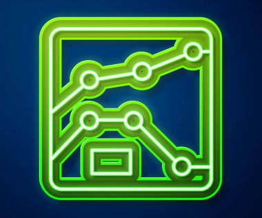 Parlak neon çizgisi, çizelge, çizelge, şema, bilgi grafiği, turta grafik simgesi mavi arkaplanda izole edildi. Vektör