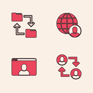 Proje ekibi tabanı, Bulut depolama belgesi klasörü, Freelancer ve Video sohbet konferans simgesi ayarla. Vektör