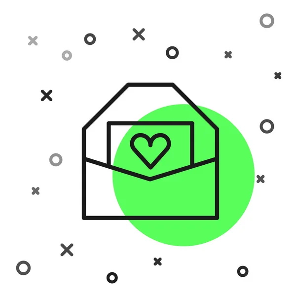 Linha Preta Envelope Com Ícone Coração Valentine Isolado Fundo Branco — Vetor de Stock