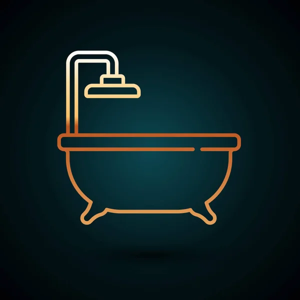 Gold Line Bathtub Icon Isolated Dark Blue Background Vector — Stock Vector