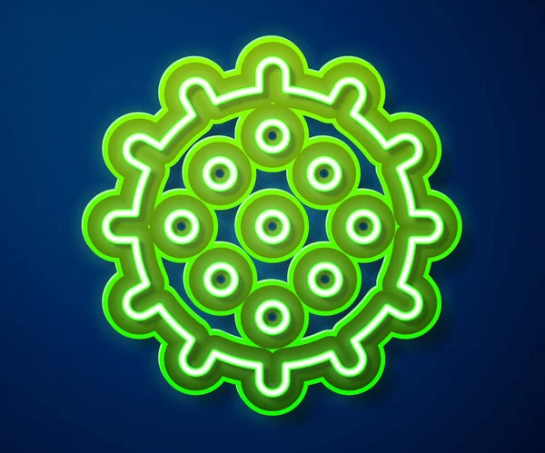 Parlayan neon hattı tenis topu ikonu mavi arkaplanda izole edildi. Spor malzemeleri. Vektör.