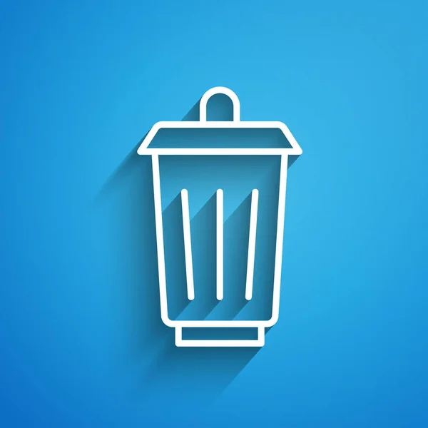 Linha Branca Ícone Lata Lixo Isolado Fundo Azul Sinal Lixeira —  Vetores de Stock