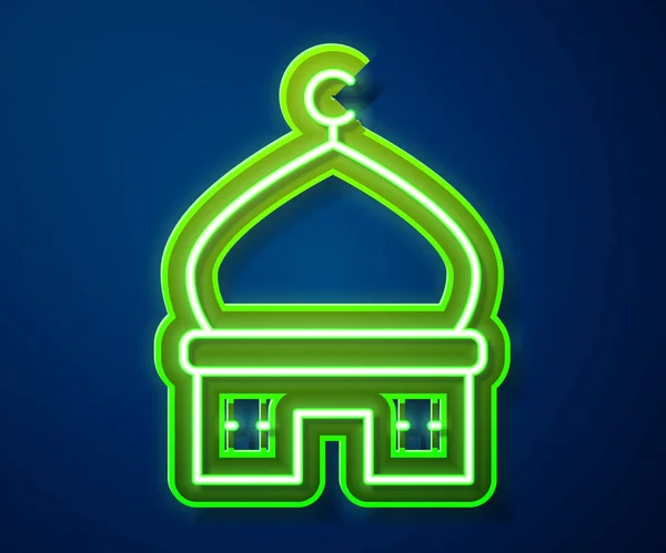 Świecąca Neonowa Ikona Muzułmańskiego Meczetu Odizolowana Niebieskim Tle Wektor — Wektor stockowy