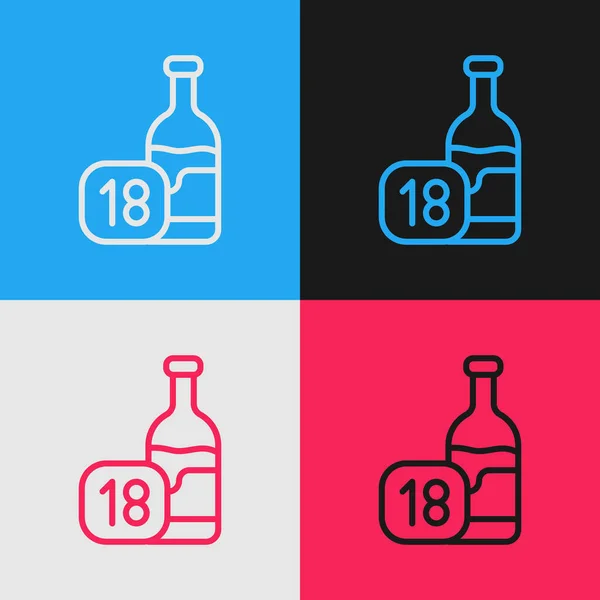 流行艺术系列葡萄酒瓶子图标孤立的颜色背景 酒精的年龄限制 — 图库矢量图片