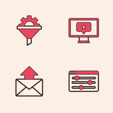 Tarayıcı ayarlarını ayarla, teçhizatlı satış hunisi, Monitor yıldızı ve e- posta simgesi ve e- posta simgesi. Vektör