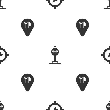 Pusula, yol ayrımı, kafe ve restoran yerlerini kusursuz bir şekilde ayarlayın. Vektör