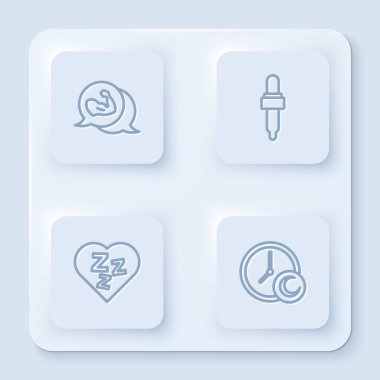 Vücut geliştirici kas gücü, yağlı Pipette, Uykucu ve Uyku Zamanı. Beyaz kare düğme. Vektör