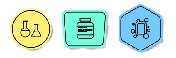 Set Line Test Tube Flask Medicine Bottle Pills Bar Soap — Stock Vector