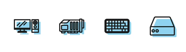 Définir Ligne Clavier Moniteur Ordinateur Carte Graphique Vidéo Serveur Données — Image vectorielle