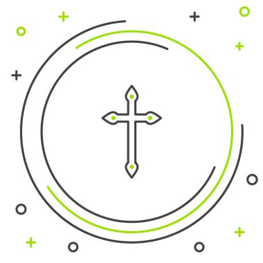 Hristiyan çizgi çapraz simgesi beyaz arkaplanda izole edildi. Kilise haçı. Renkli taslak konsepti. Vektör.