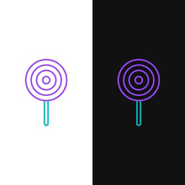 Line Lolipop simgesi beyaz ve siyah arkaplanda izole edildi. Şeker işareti. Yemek, lezzetli bir sembol. Renkli taslak konsepti. Vektör.