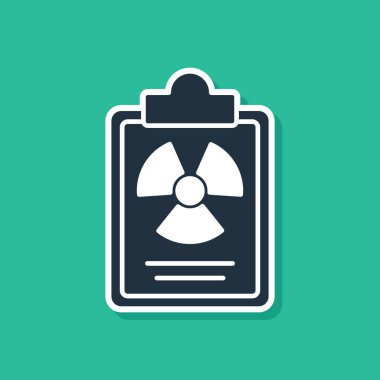 Mavi Radyasyon uyarı belgesi simgesi yeşil arkaplanda izole edildi. Metin dosyası. Vektör.