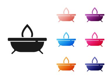 Beyaz arkaplanda siyah Aroma mum simgesi izole edildi. Simgeleri renklendirin. Vektör.