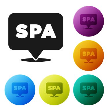 Siyah Spa salonu ikonu beyaz arkaplanda izole edilmiş. Güzellik salonu, masaj, kozmetik. Spa tedavisi ve kozmetoloji. Simgeleri renk daire düğmelerine ayarla. Vektör.