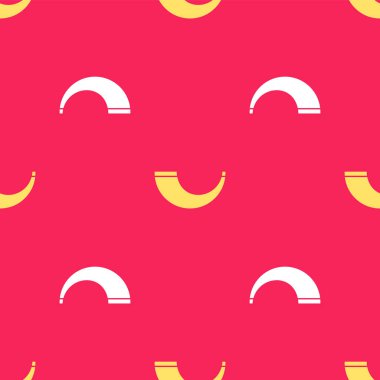 Sarı Geleneksel koç boynuzu, Shofar ikonu kırmızı arka planda izole edilmiş pürüzsüz desen. Rosh hashanah, Yahudi yeni yıl bayramı geleneksel sembolü. Vektör.