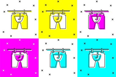 Kurutma elbise simgesini renk arkaplanında izole et. Temiz gömlek. Çamaşırları çamaşır mandallarıyla iple yıka. Kıyafet bakımı ve düzenlilik. Vektör.