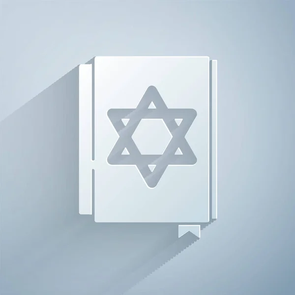 Papier Gesneden Joodse Torah Boek Pictogram Geïsoleerd Grijze Achtergrond Pentateuch — Stockvector
