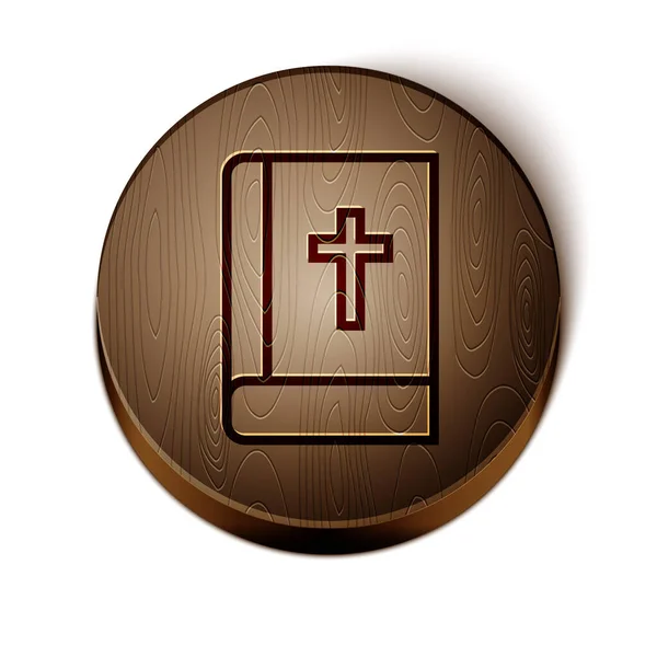 茶色の線白い背景に隔離された聖書の本のアイコン 木製の丸ボタン ベクトル — ストックベクタ