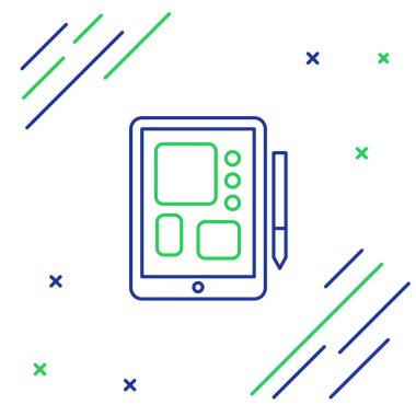 Beyaz arkaplanda izole edilmiş çizgi grafik tableti simgesi. Renkli taslak konsepti. Vektör