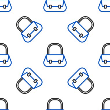 Çizgi çanta simgesi beyaz arkaplanda izole edilmiş kusursuz desen. Kadın el çantası işareti. Glamour günlük bagaj sembolü. Renkli taslak konsepti. Vektör