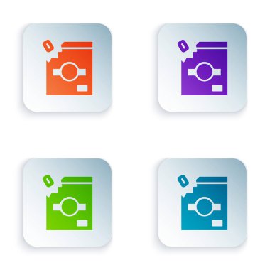 Beyaz arkaplanda izole edilmiş şeker ikonu için renk şekeri paketlemesi. Şekerli çanta. Kare düğmelere renkli simgeleri yerleştir. Vektör