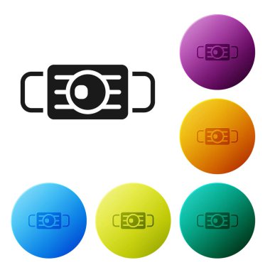 Siyah tıbbi maske simgesi beyaz arkaplanda izole edilmiş. Simgeleri renk daire düğmelerine ayarla. Vektör