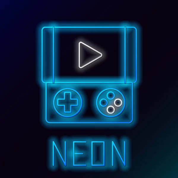 Linha de néon brilhante ícone de console de videogame portátil isolado em fundo preto. Sinal do Gamepad. Conceito de jogo. Conceito de esboço colorido. Vetor — Vetor de Stock
