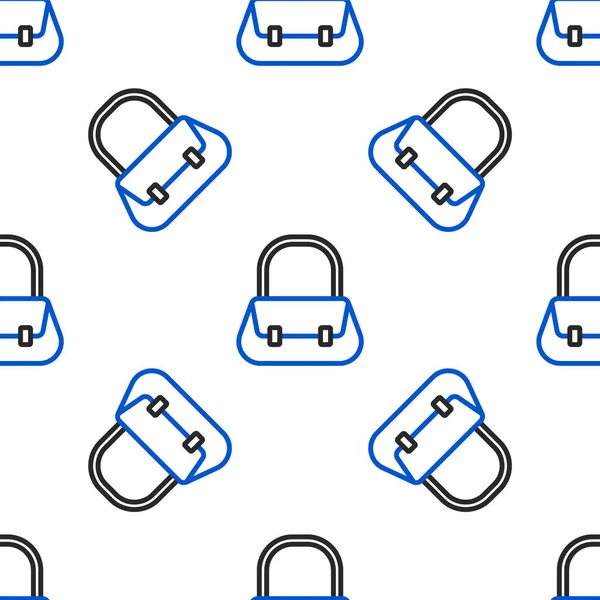 Çizgi çanta simgesi beyaz arkaplanda izole edilmiş kusursuz desen. Kadın el çantası işareti. Glamour günlük bagaj sembolü. Renkli taslak konsepti. Vektör