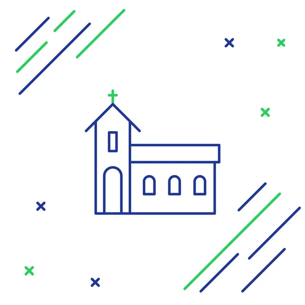 Icono de edificio de la iglesia de línea aislado sobre fondo blanco. Iglesia Cristiana. Religión de la iglesia. Concepto de esquema colorido. Vector — Vector de stock