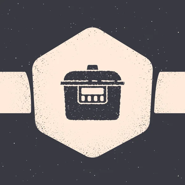 Grunge Pomalý sporák ikona izolované na šedém pozadí. Elektrická pánev. Černobílý vinobraní. Vektor — Stockový vektor